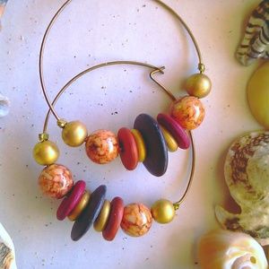 🌷Vintage Beaded Hoop Earrings Retro Wine Gold